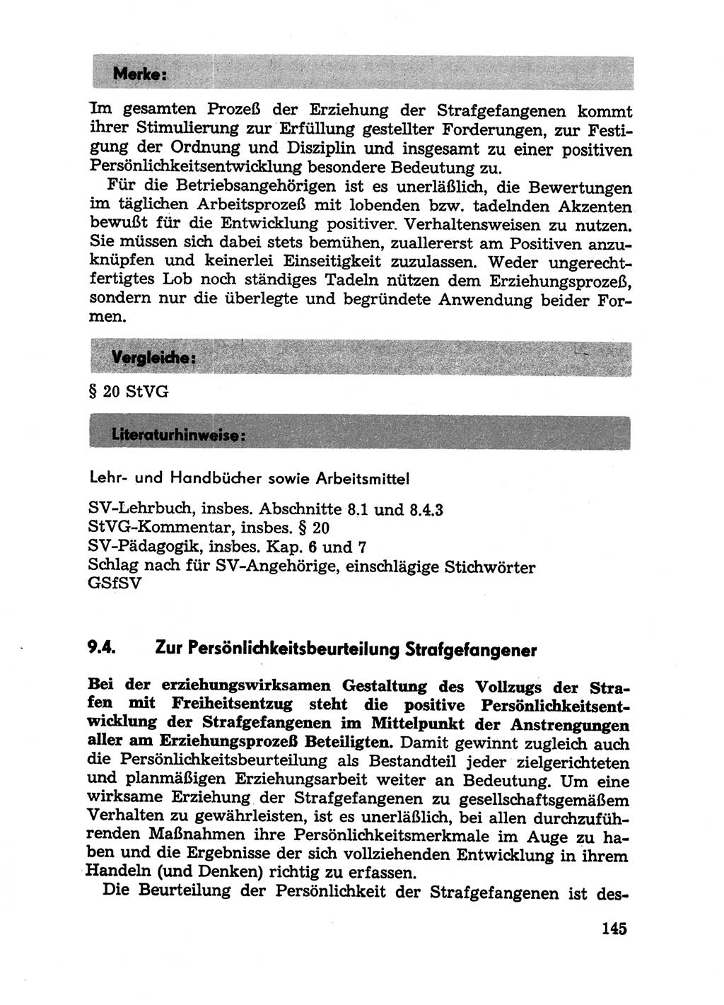 Handbuch für Betriebsangehörige, Abteilung Strafvollzug (SV) [Ministerium des Innern (MdI) Deutsche Demokratische Republik (DDR)] 1981, Seite 145 (Hb. BA Abt. SV MdI DDR 1981, S. 145)