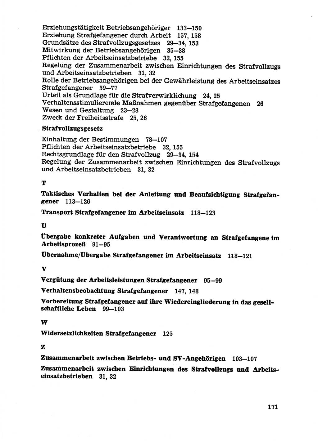 Handbuch für Betriebsangehörige, Abteilung Strafvollzug (SV) [Ministerium des Innern (MdI) Deutsche Demokratische Republik (DDR)] 1981, Seite 171 (Hb. BA Abt. SV MdI DDR 1981, S. 171)