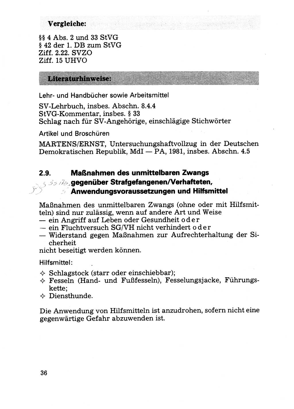 Handbuch für operative Dienste, Abteilung Strafvollzug (SV) [Ministerium des Innern (MdI) Deutsche Demokratische Republik (DDR)] 1981, Seite 36 (Hb. op. D. Abt. SV MdI DDR 1981, S. 36)