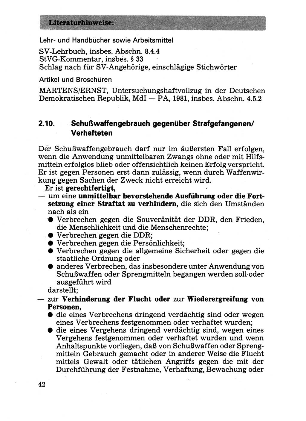Handbuch für operative Dienste, Abteilung Strafvollzug (SV) [Ministerium des Innern (MdI) Deutsche Demokratische Republik (DDR)] 1981, Seite 42 (Hb. op. D. Abt. SV MdI DDR 1981, S. 42)