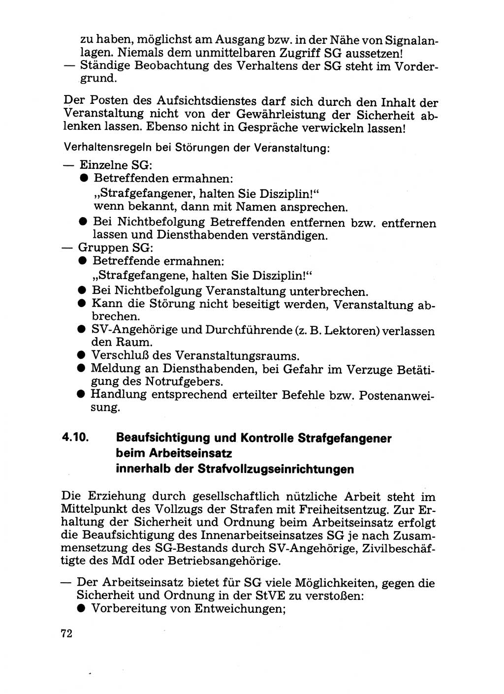 Handbuch für operative Dienste, Abteilung Strafvollzug (SV) [Ministerium des Innern (MdI) Deutsche Demokratische Republik (DDR)] 1981, Seite 72 (Hb. op. D. Abt. SV MdI DDR 1981, S. 72)