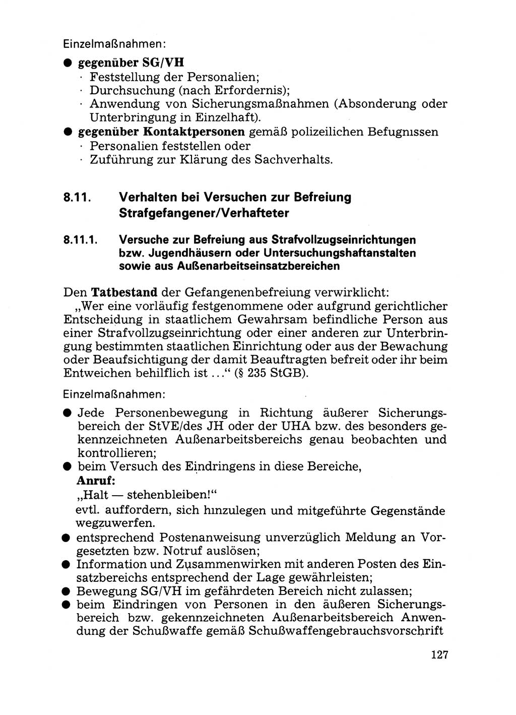 Handbuch für operative Dienste, Abteilung Strafvollzug (SV) [Ministerium des Innern (MdI) Deutsche Demokratische Republik (DDR)] 1981, Seite 127 (Hb. op. D. Abt. SV MdI DDR 1981, S. 127)