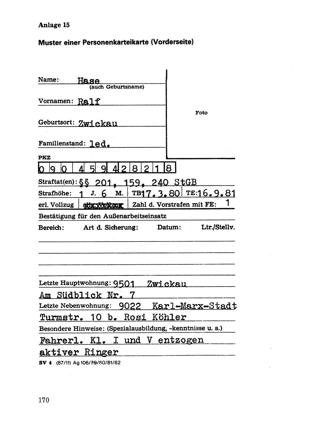 Handbuch für operative Dienste, Abteilung Strafvollzug (SV) [Ministerium des Innern (MdI) Deutsche Demokratische Republik (DDR)] 1981, Seite 170 (Hb. op. D. Abt. SV MdI DDR 1981, S. 170)