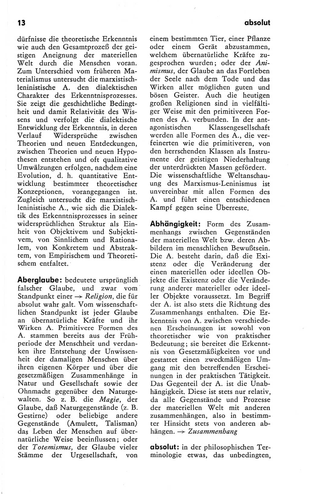 Kleines Wörterbuch der marxistisch-leninistischen Philosophie [Deutsche Demokratische Republik (DDR)] 1981, Seite 13 (Kl. Wb. ML Phil. DDR 1981, S. 13)