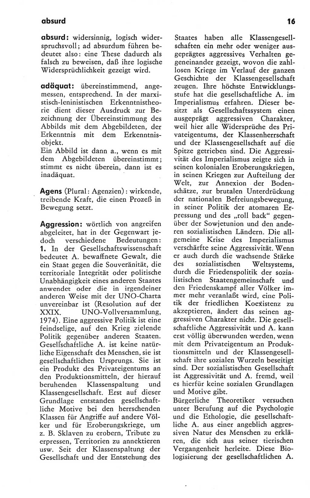 Kleines Wörterbuch der marxistisch-leninistischen Philosophie [Deutsche Demokratische Republik (DDR)] 1981, Seite 16 (Kl. Wb. ML Phil. DDR 1981, S. 16)