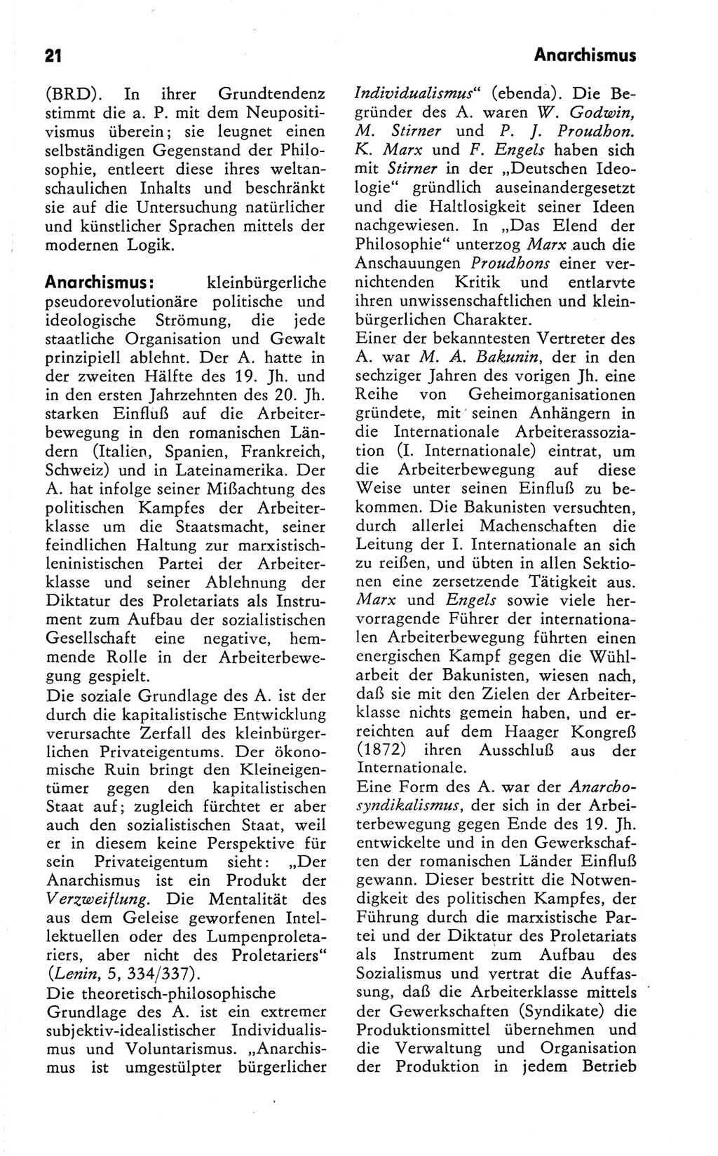 Kleines Wörterbuch der marxistisch-leninistischen Philosophie [Deutsche Demokratische Republik (DDR)] 1981, Seite 21 (Kl. Wb. ML Phil. DDR 1981, S. 21)