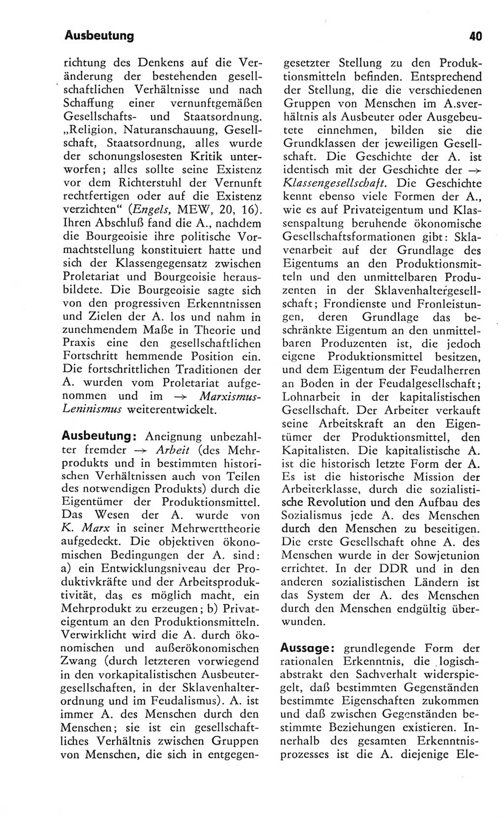 Kleines Wörterbuch der marxistisch-leninistischen Philosophie [Deutsche Demokratische Republik (DDR)] 1981, Seite 40 (Kl. Wb. ML Phil. DDR 1981, S. 40)