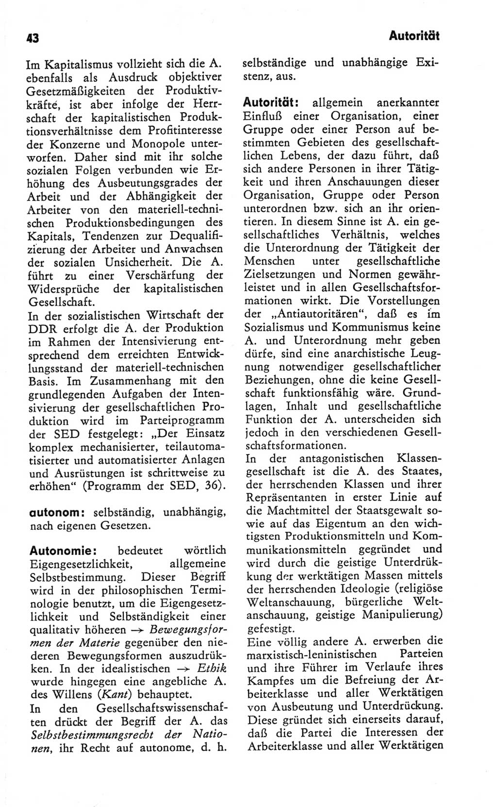 Kleines Wörterbuch der marxistisch-leninistischen Philosophie [Deutsche Demokratische Republik (DDR)] 1981, Seite 43 (Kl. Wb. ML Phil. DDR 1981, S. 43)