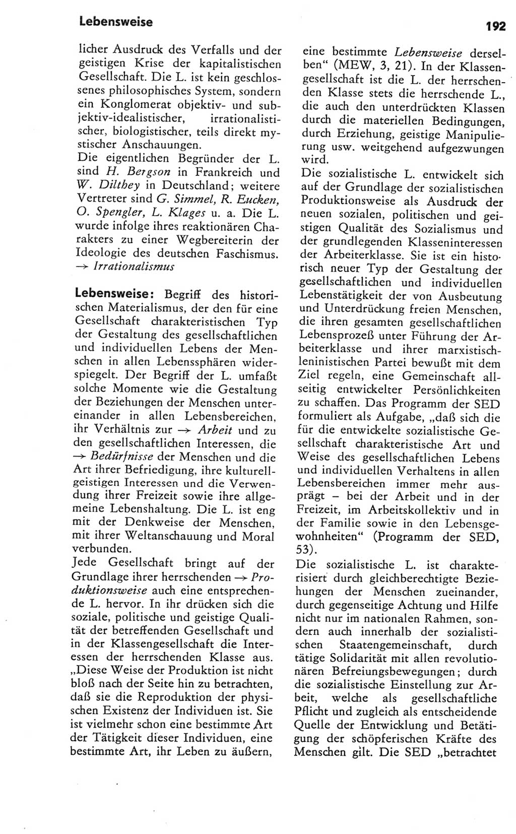 Kleines Wörterbuch der marxistisch-leninistischen Philosophie [Deutsche Demokratische Republik (DDR)] 1981, Seite 192 (Kl. Wb. ML Phil. DDR 1981, S. 192)