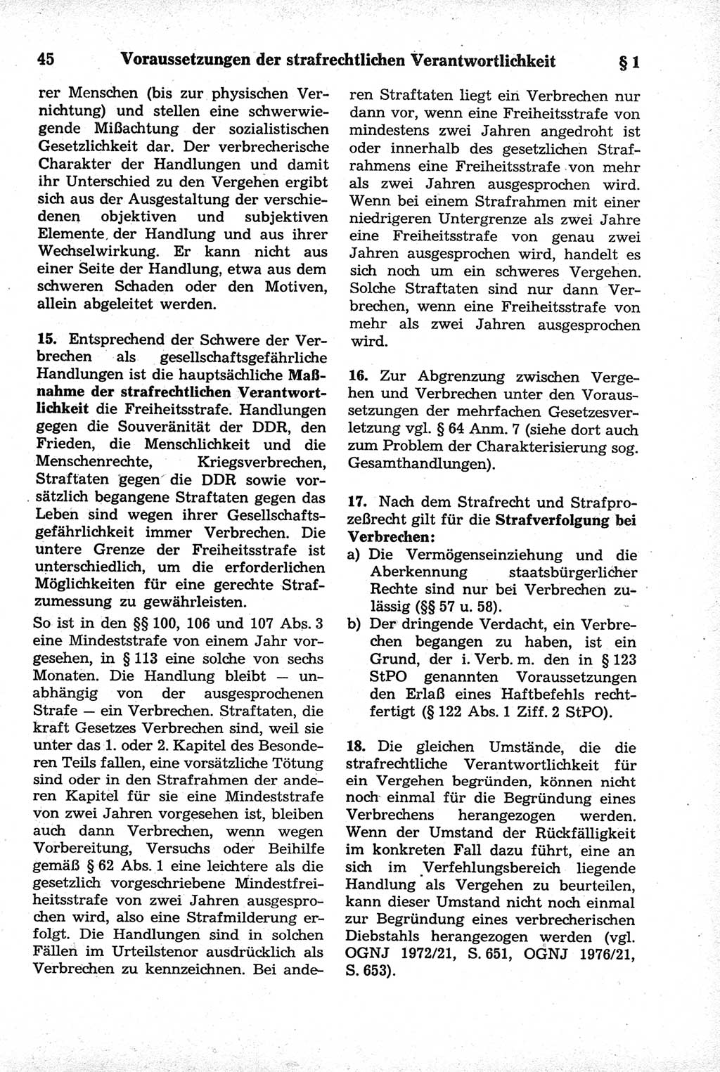 Strafrecht der Deutschen Demokratischen Republik (DDR), Kommentar zum Strafgesetzbuch (StGB) 1981, Seite 45 (Strafr. DDR Komm. StGB 1981, S. 45)