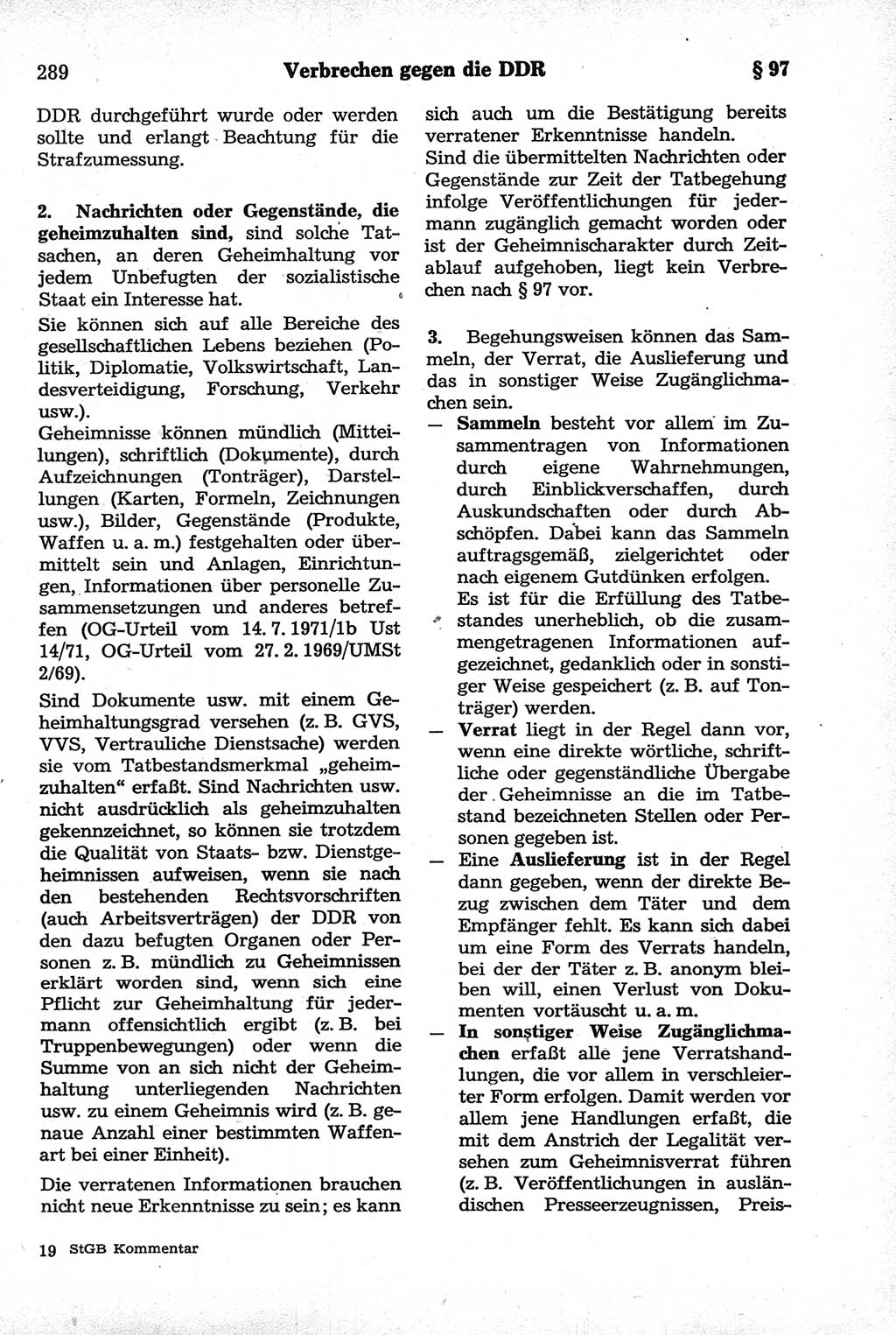 Strafrecht der Deutschen Demokratischen Republik (DDR), Kommentar zum Strafgesetzbuch (StGB) 1981, Seite 289 (Strafr. DDR Komm. StGB 1981, S. 289)