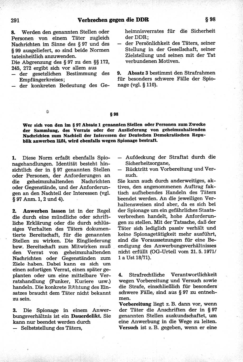 Strafrecht der Deutschen Demokratischen Republik (DDR), Kommentar zum Strafgesetzbuch (StGB) 1981, Seite 291 (Strafr. DDR Komm. StGB 1981, S. 291)