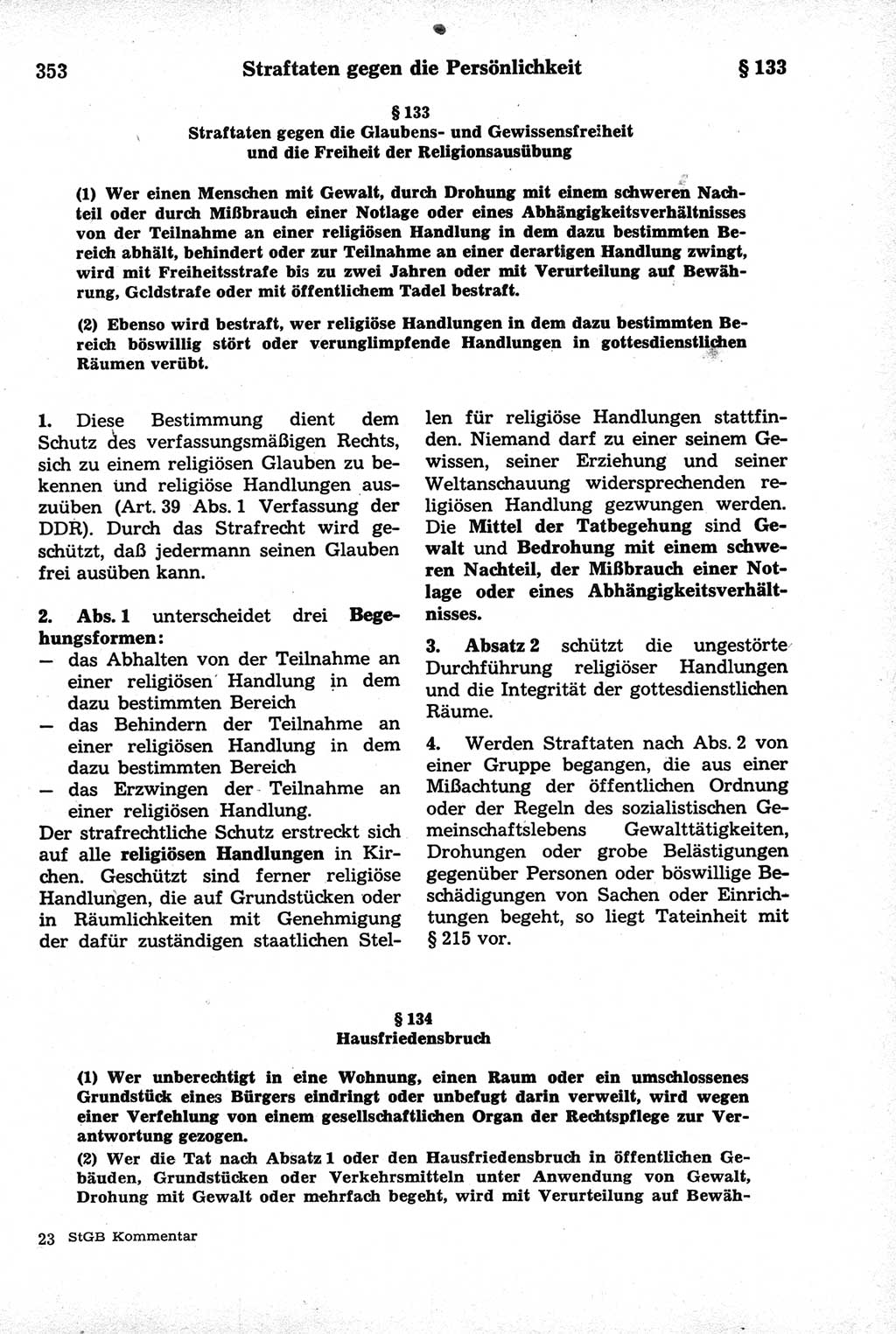 Strafrecht der Deutschen Demokratischen Republik (DDR), Kommentar zum Strafgesetzbuch (StGB) 1981, Seite 353 (Strafr. DDR Komm. StGB 1981, S. 353)