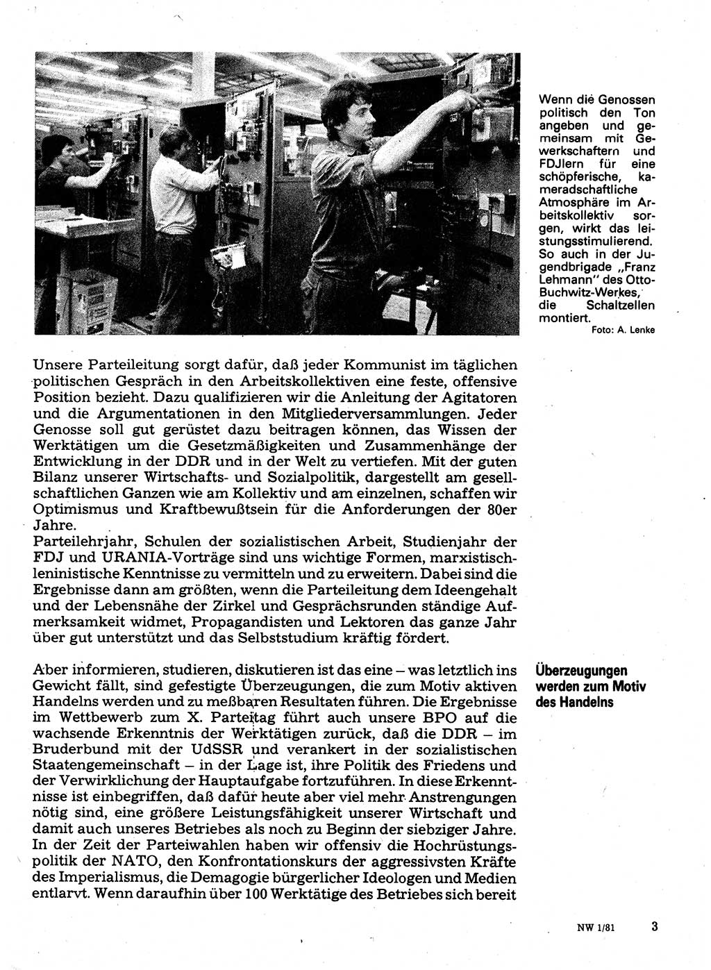 Neuer Weg (NW), Organ des Zentralkomitees (ZK) der SED (Sozialistische Einheitspartei Deutschlands) für Fragen des Parteilebens, 36. Jahrgang [Deutsche Demokratische Republik (DDR)] 1981, Seite 3 (NW ZK SED DDR 1981, S. 3)
