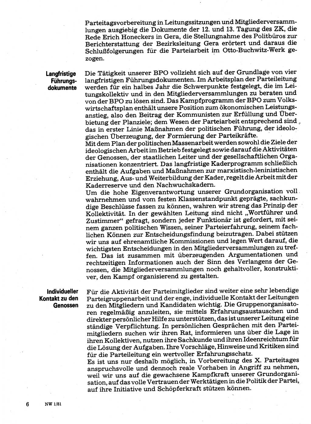 Neuer Weg (NW), Organ des Zentralkomitees (ZK) der SED (Sozialistische Einheitspartei Deutschlands) für Fragen des Parteilebens, 36. Jahrgang [Deutsche Demokratische Republik (DDR)] 1981, Seite 6 (NW ZK SED DDR 1981, S. 6)