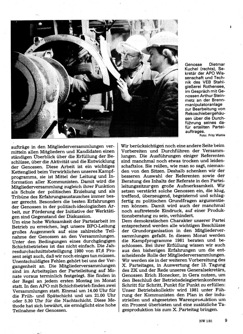 Neuer Weg (NW), Organ des Zentralkomitees (ZK) der SED (Sozialistische Einheitspartei Deutschlands) für Fragen des Parteilebens, 36. Jahrgang [Deutsche Demokratische Republik (DDR)] 1981, Seite 9 (NW ZK SED DDR 1981, S. 9)