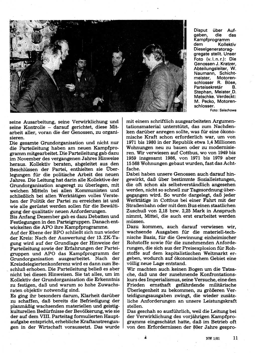 Neuer Weg (NW), Organ des Zentralkomitees (ZK) der SED (Sozialistische Einheitspartei Deutschlands) für Fragen des Parteilebens, 36. Jahrgang [Deutsche Demokratische Republik (DDR)] 1981, Seite 11 (NW ZK SED DDR 1981, S. 11)