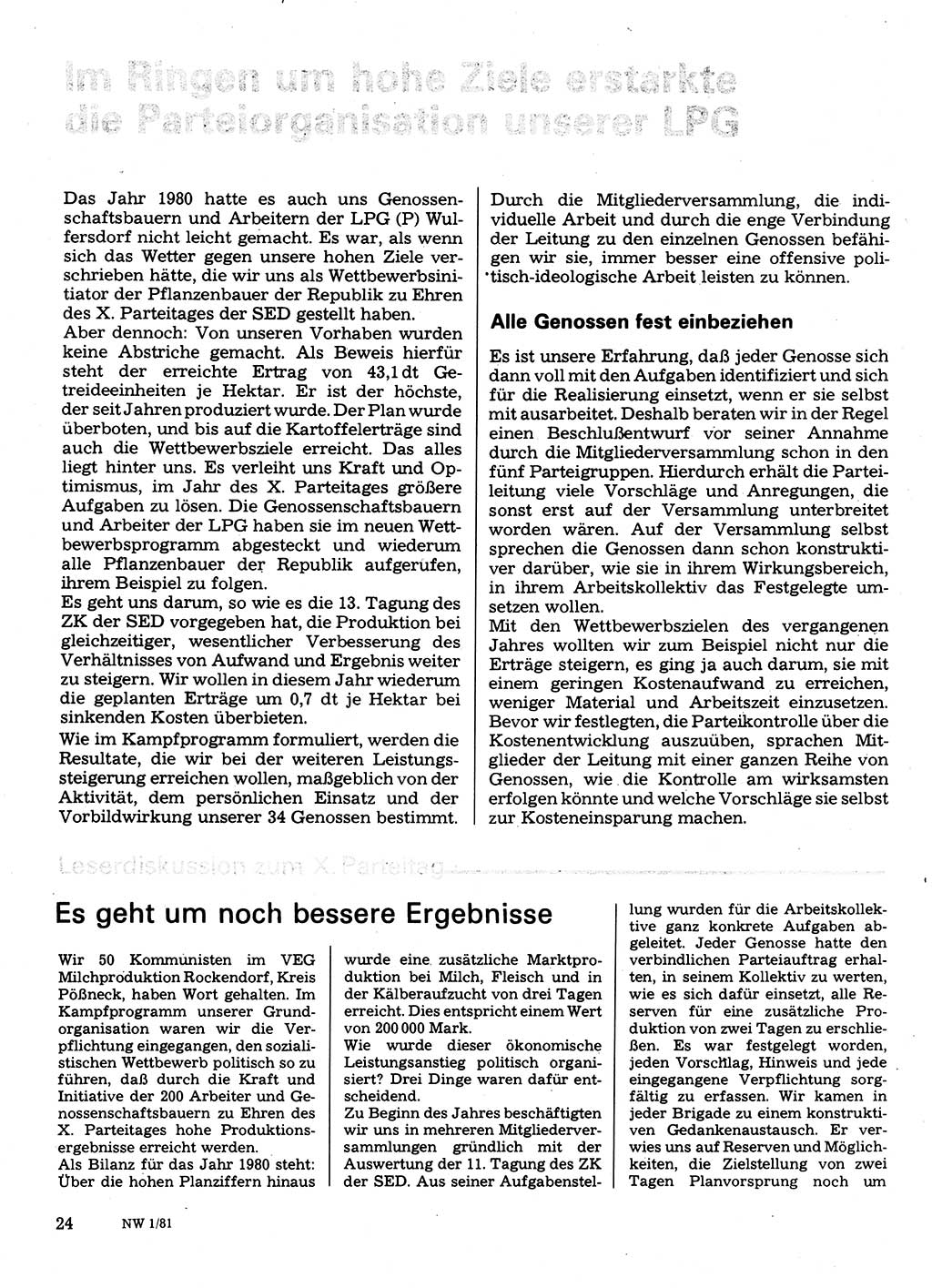 Neuer Weg (NW), Organ des Zentralkomitees (ZK) der SED (Sozialistische Einheitspartei Deutschlands) für Fragen des Parteilebens, 36. Jahrgang [Deutsche Demokratische Republik (DDR)] 1981, Seite 24 (NW ZK SED DDR 1981, S. 24)