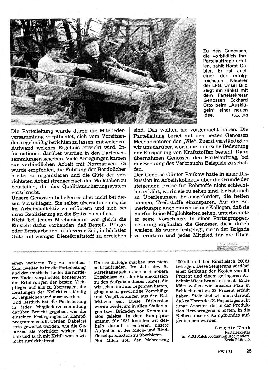Neuer Weg (NW), Organ des Zentralkomitees (ZK) der SED (Sozialistische Einheitspartei Deutschlands) für Fragen des Parteilebens, 36. Jahrgang [Deutsche Demokratische Republik (DDR)] 1981, Seite 25 (NW ZK SED DDR 1981, S. 25)