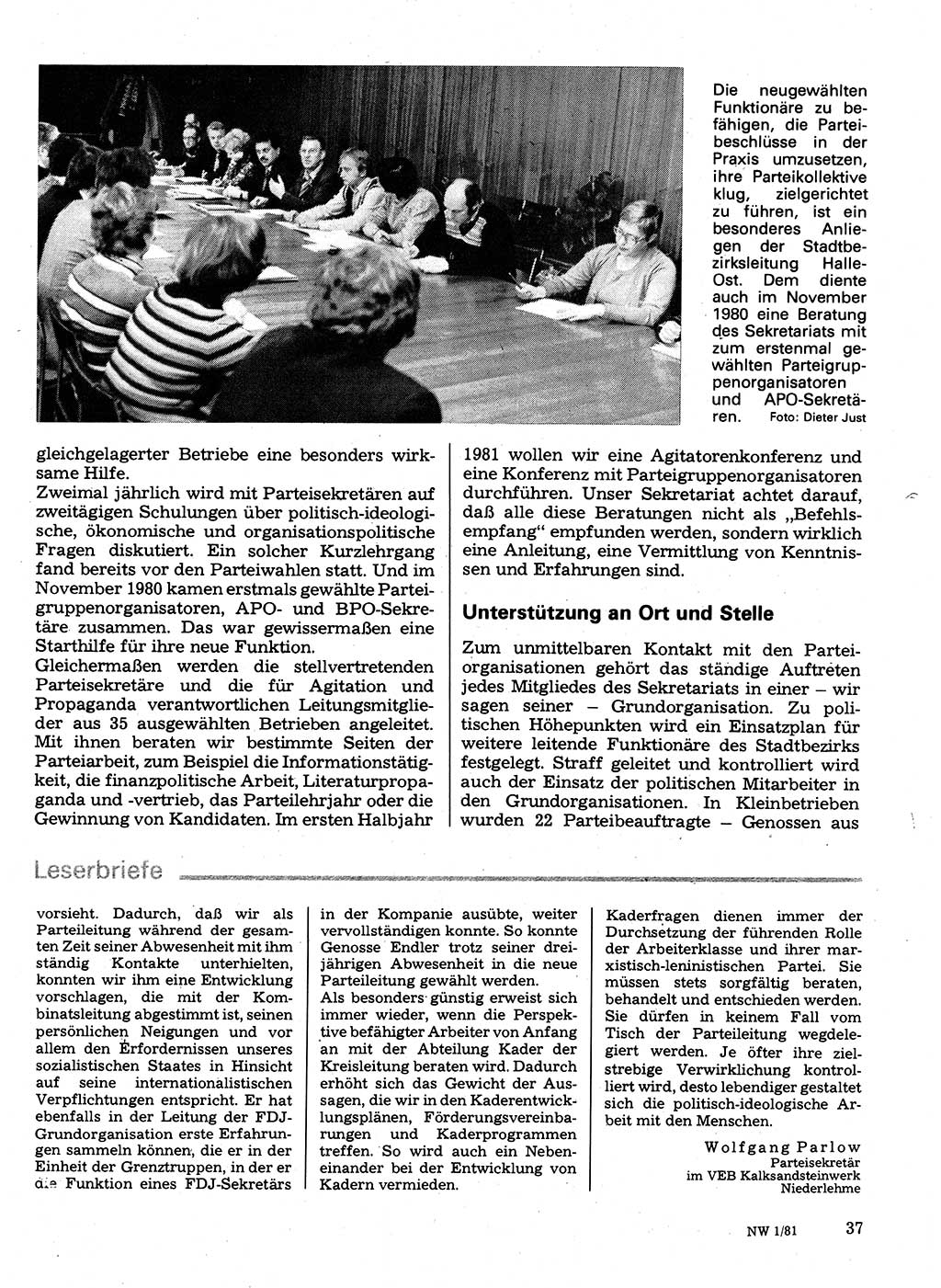 Neuer Weg (NW), Organ des Zentralkomitees (ZK) der SED (Sozialistische Einheitspartei Deutschlands) für Fragen des Parteilebens, 36. Jahrgang [Deutsche Demokratische Republik (DDR)] 1981, Seite 37 (NW ZK SED DDR 1981, S. 37)