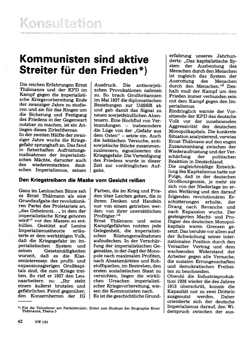 Neuer Weg (NW), Organ des Zentralkomitees (ZK) der SED (Sozialistische Einheitspartei Deutschlands) für Fragen des Parteilebens, 36. Jahrgang [Deutsche Demokratische Republik (DDR)] 1981, Seite 42 (NW ZK SED DDR 1981, S. 42)