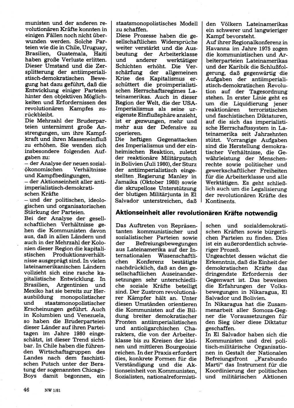Neuer Weg (NW), Organ des Zentralkomitees (ZK) der SED (Sozialistische Einheitspartei Deutschlands) für Fragen des Parteilebens, 36. Jahrgang [Deutsche Demokratische Republik (DDR)] 1981, Seite 46 (NW ZK SED DDR 1981, S. 46)