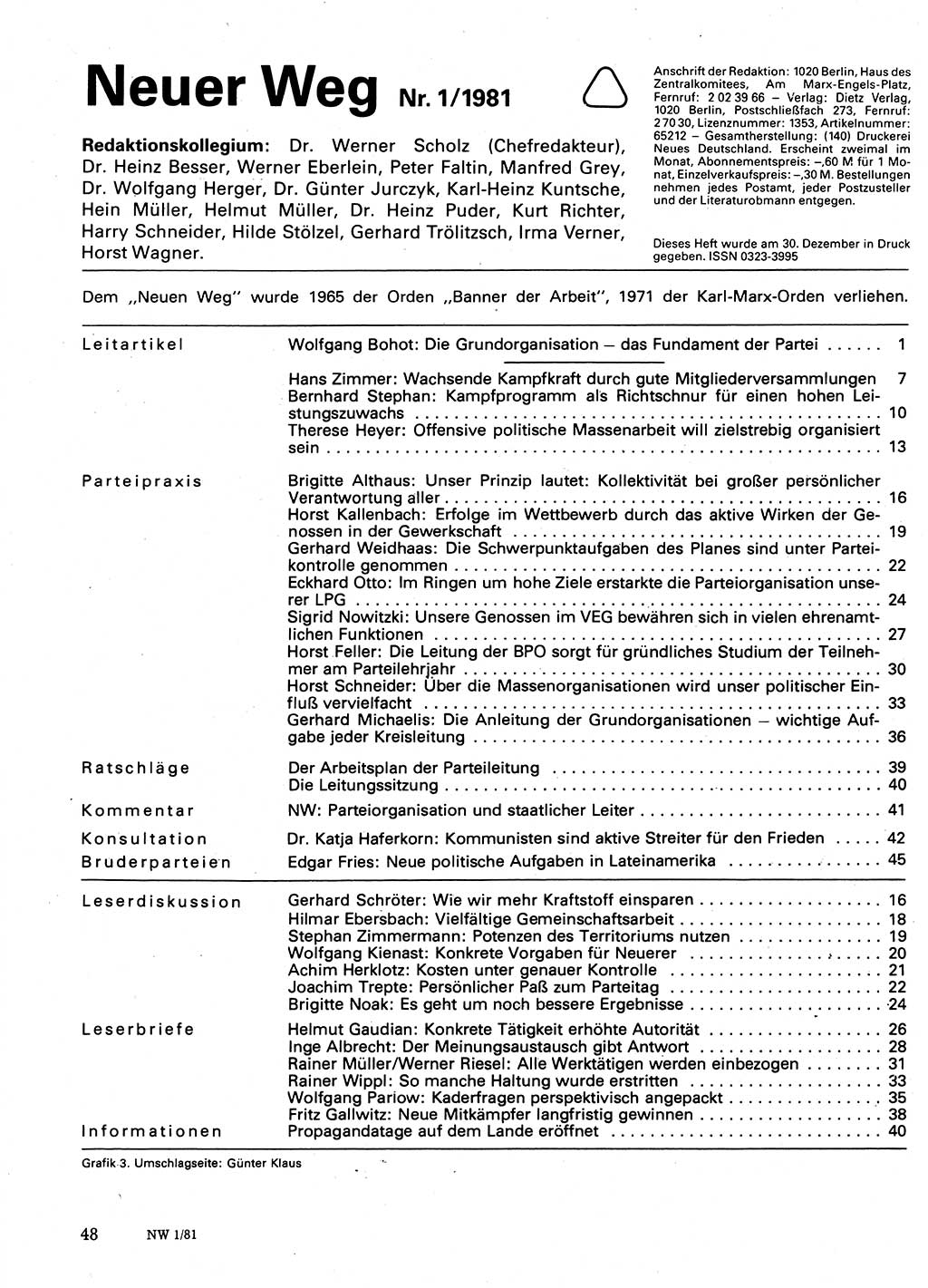 Neuer Weg (NW), Organ des Zentralkomitees (ZK) der SED (Sozialistische Einheitspartei Deutschlands) für Fragen des Parteilebens, 36. Jahrgang [Deutsche Demokratische Republik (DDR)] 1981, Seite 48 (NW ZK SED DDR 1981, S. 48)