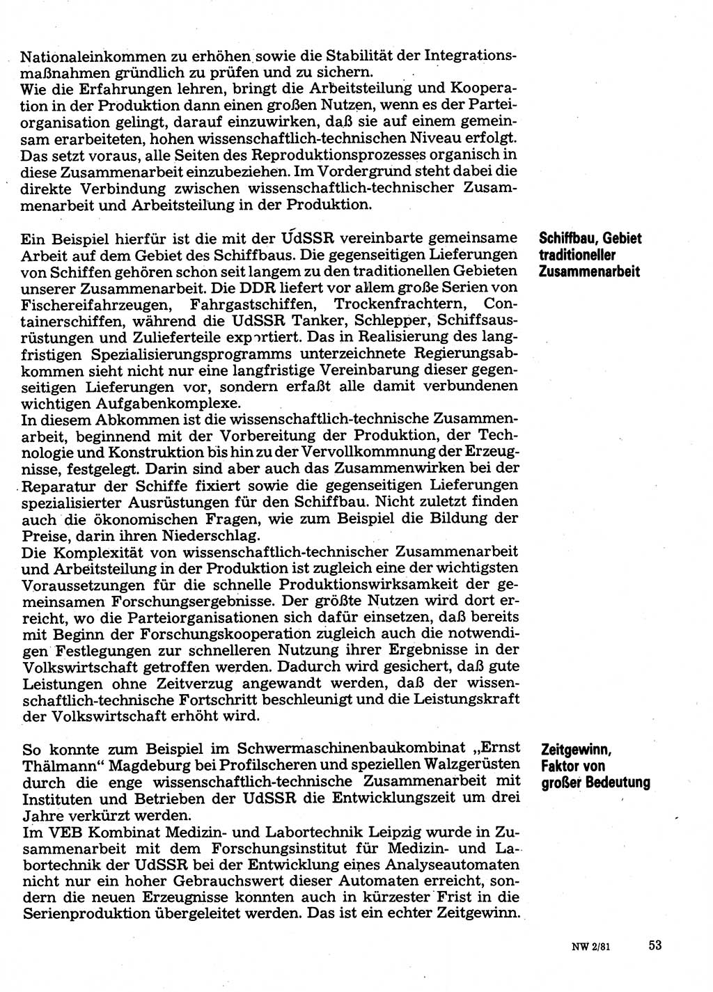 Neuer Weg (NW), Organ des Zentralkomitees (ZK) der SED (Sozialistische Einheitspartei Deutschlands) für Fragen des Parteilebens, 36. Jahrgang [Deutsche Demokratische Republik (DDR)] 1981, Seite 53 (NW ZK SED DDR 1981, S. 53)