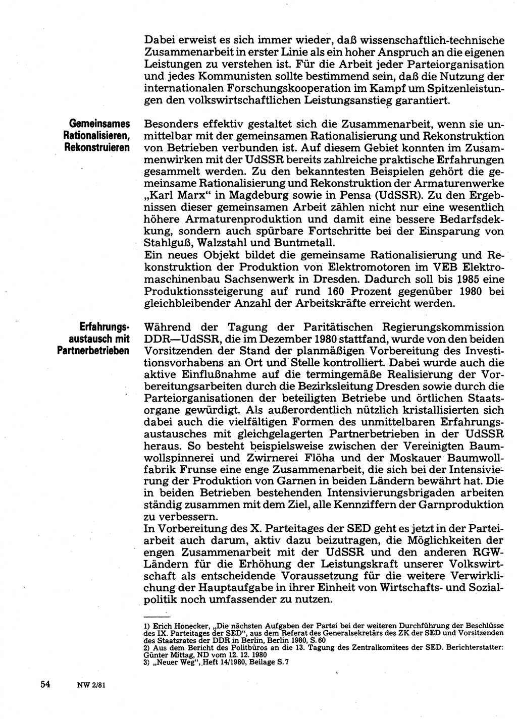 Neuer Weg (NW), Organ des Zentralkomitees (ZK) der SED (Sozialistische Einheitspartei Deutschlands) für Fragen des Parteilebens, 36. Jahrgang [Deutsche Demokratische Republik (DDR)] 1981, Seite 54 (NW ZK SED DDR 1981, S. 54)