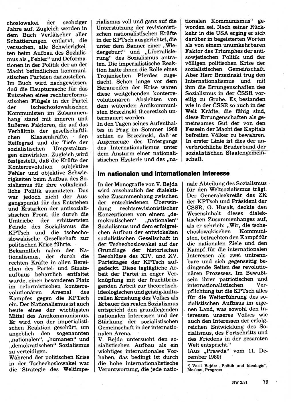 Neuer Weg (NW), Organ des Zentralkomitees (ZK) der SED (Sozialistische Einheitspartei Deutschlands) für Fragen des Parteilebens, 36. Jahrgang [Deutsche Demokratische Republik (DDR)] 1981, Seite 79 (NW ZK SED DDR 1981, S. 79)