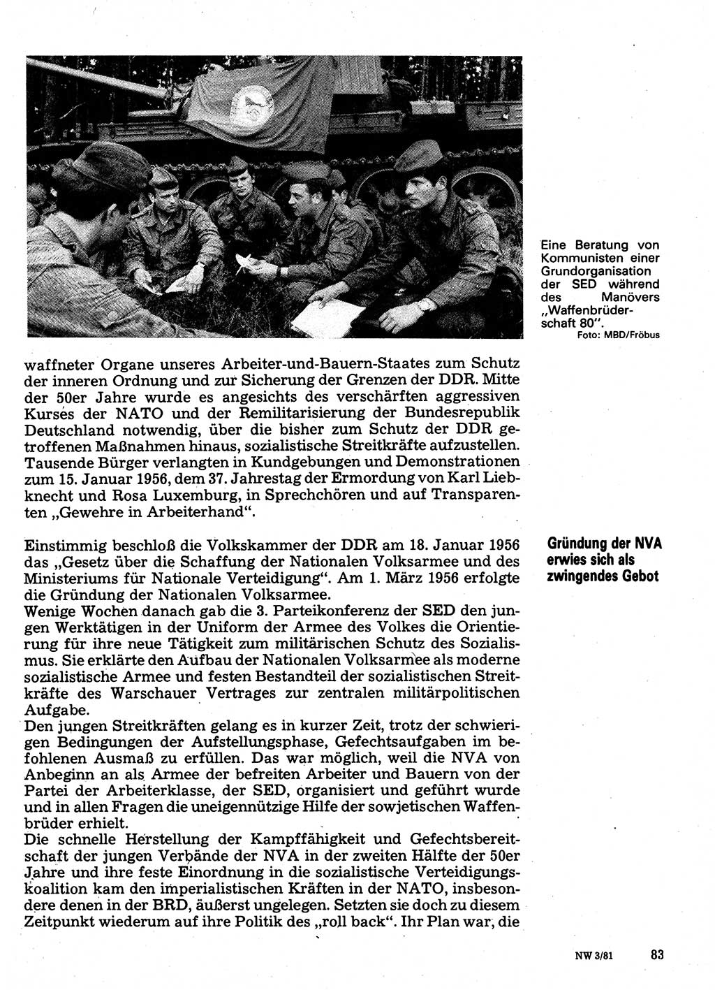 Neuer Weg (NW), Organ des Zentralkomitees (ZK) der SED (Sozialistische Einheitspartei Deutschlands) für Fragen des Parteilebens, 36. Jahrgang [Deutsche Demokratische Republik (DDR)] 1981, Seite 83 (NW ZK SED DDR 1981, S. 83)