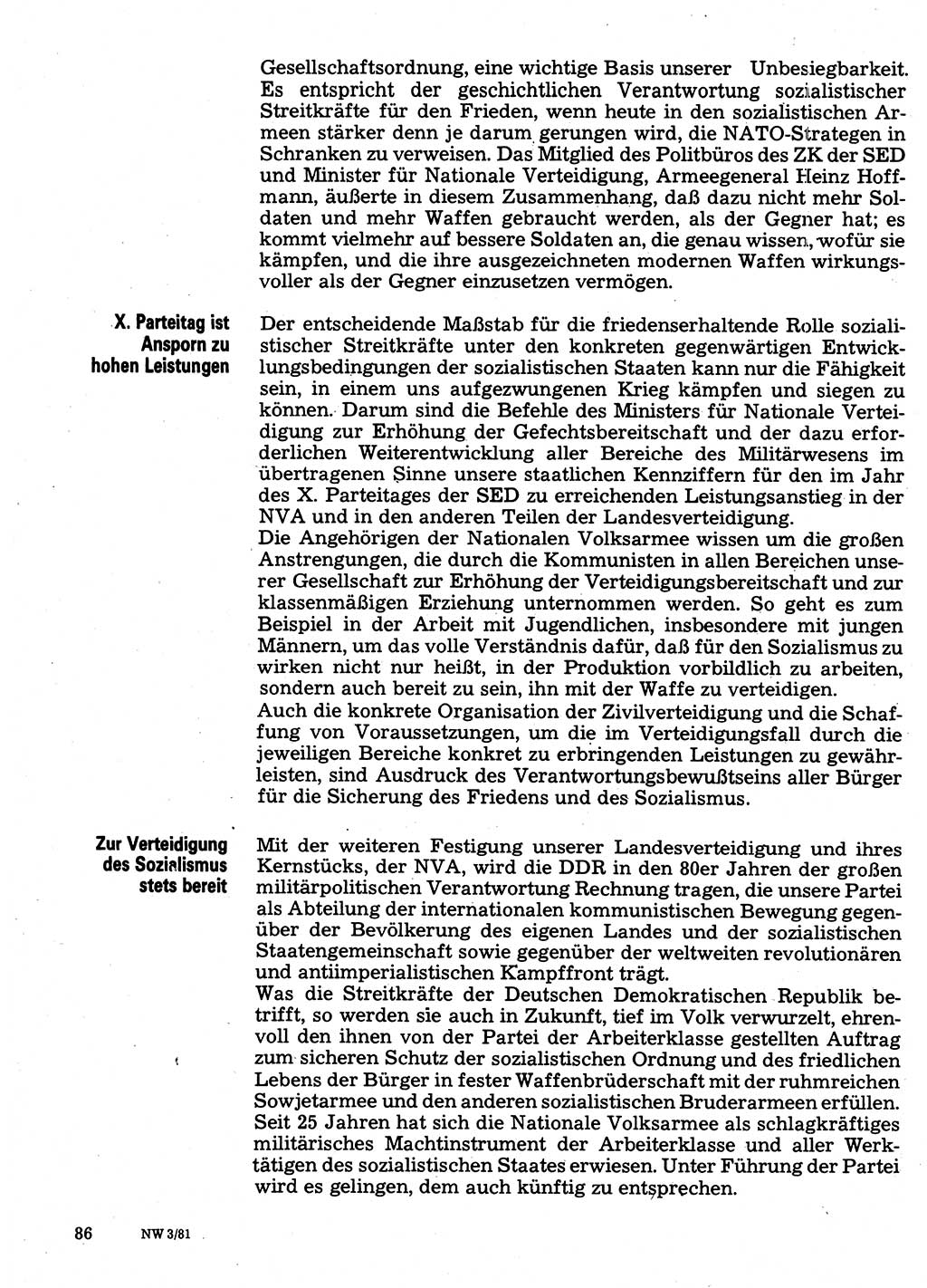 Neuer Weg (NW), Organ des Zentralkomitees (ZK) der SED (Sozialistische Einheitspartei Deutschlands) für Fragen des Parteilebens, 36. Jahrgang [Deutsche Demokratische Republik (DDR)] 1981, Seite 86 (NW ZK SED DDR 1981, S. 86)