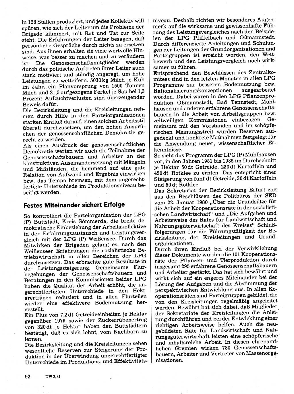 Neuer Weg (NW), Organ des Zentralkomitees (ZK) der SED (Sozialistische Einheitspartei Deutschlands) für Fragen des Parteilebens, 36. Jahrgang [Deutsche Demokratische Republik (DDR)] 1981, Seite 92 (NW ZK SED DDR 1981, S. 92)