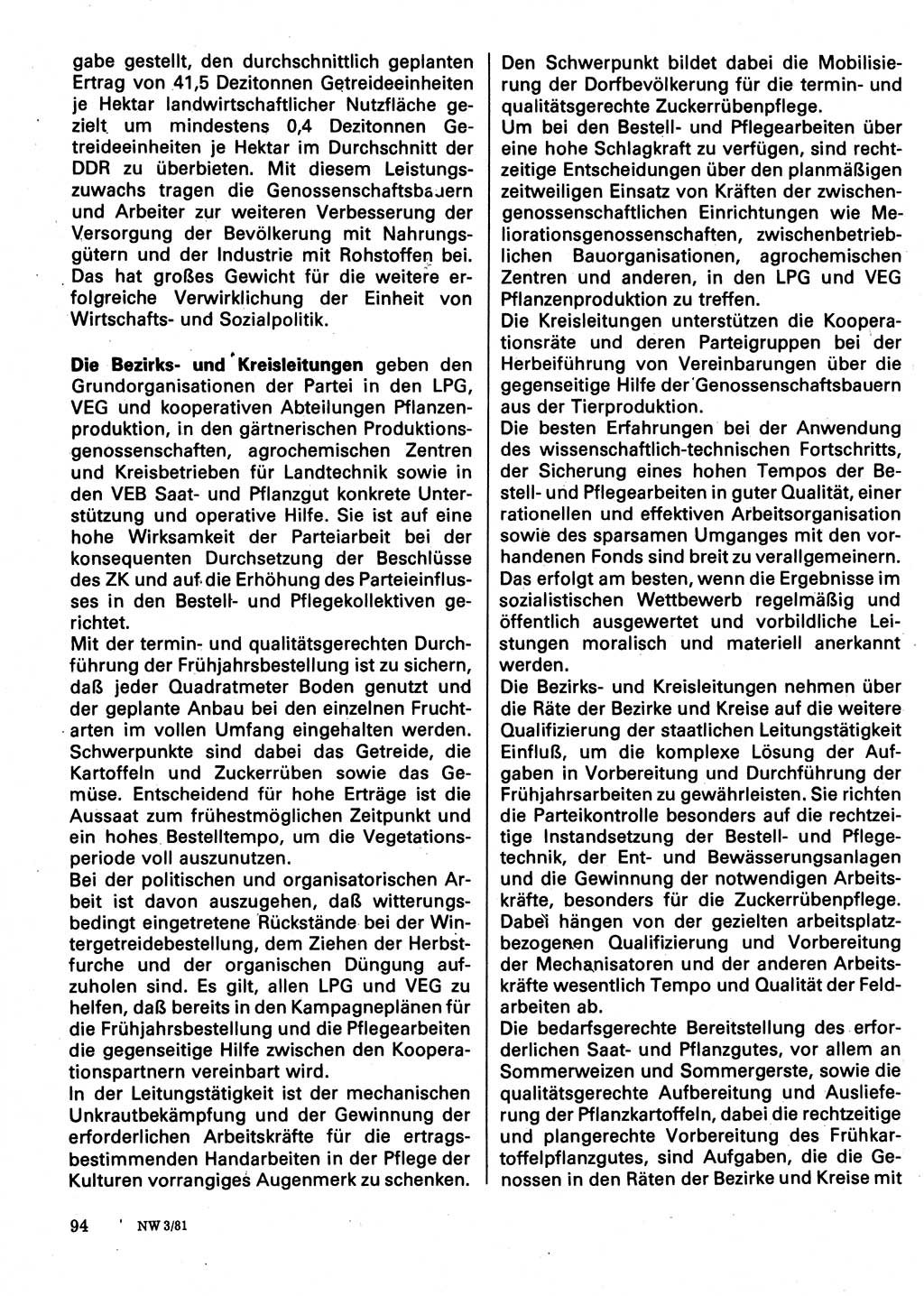Neuer Weg (NW), Organ des Zentralkomitees (ZK) der SED (Sozialistische Einheitspartei Deutschlands) für Fragen des Parteilebens, 36. Jahrgang [Deutsche Demokratische Republik (DDR)] 1981, Seite 94 (NW ZK SED DDR 1981, S. 94)