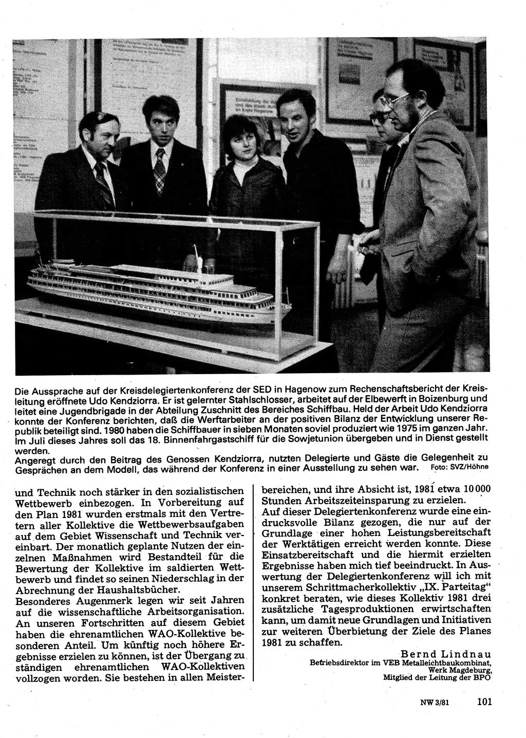 Neuer Weg (NW), Organ des Zentralkomitees (ZK) der SED (Sozialistische Einheitspartei Deutschlands) für Fragen des Parteilebens, 36. Jahrgang [Deutsche Demokratische Republik (DDR)] 1981, Seite 101 (NW ZK SED DDR 1981, S. 101)