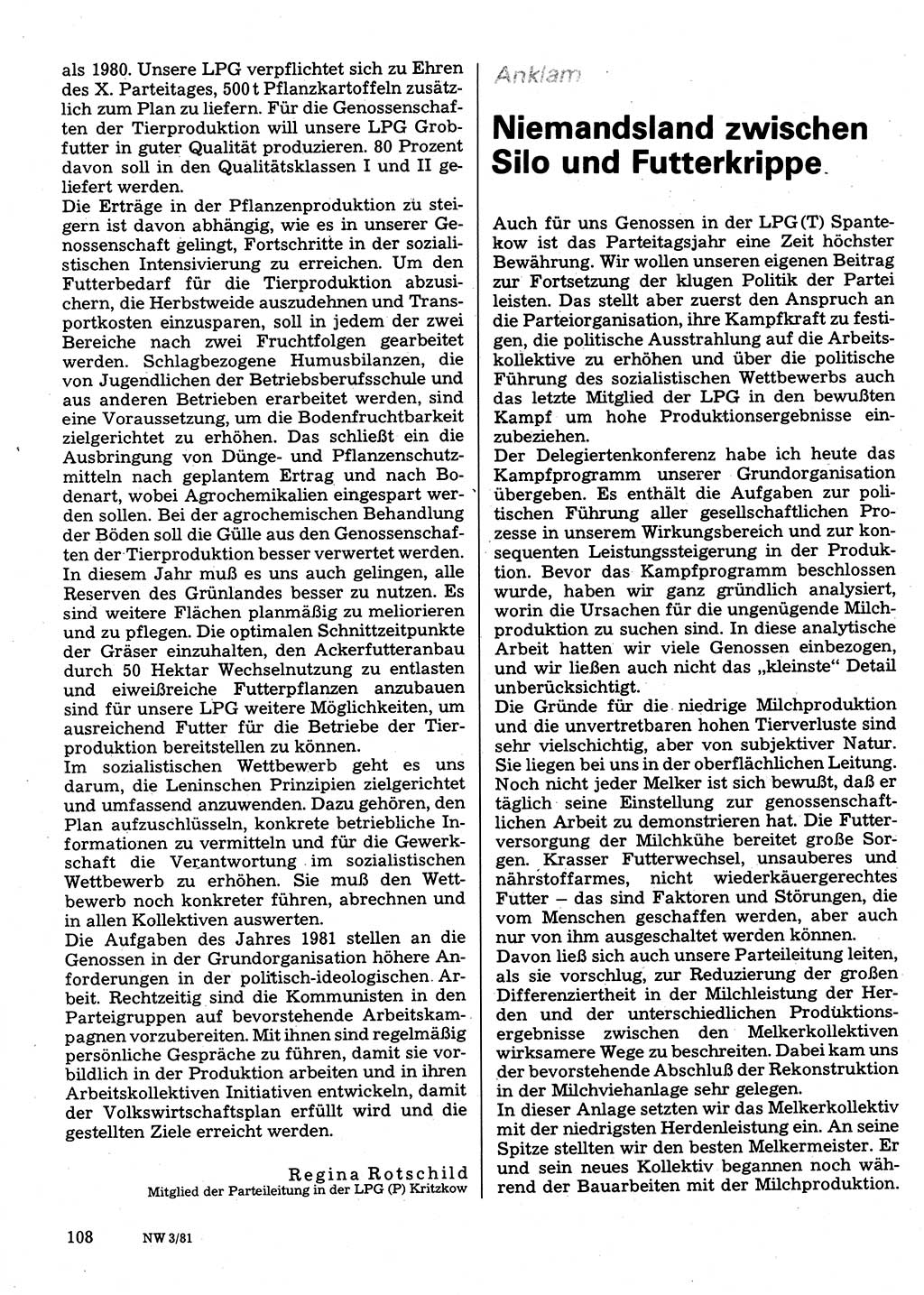 Neuer Weg (NW), Organ des Zentralkomitees (ZK) der SED (Sozialistische Einheitspartei Deutschlands) für Fragen des Parteilebens, 36. Jahrgang [Deutsche Demokratische Republik (DDR)] 1981, Seite 108 (NW ZK SED DDR 1981, S. 108)
