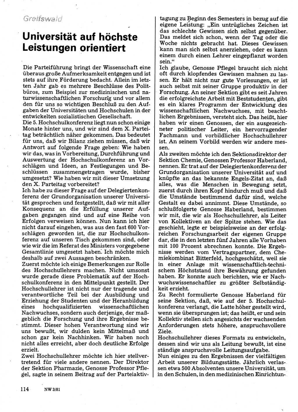 Neuer Weg (NW), Organ des Zentralkomitees (ZK) der SED (Sozialistische Einheitspartei Deutschlands) für Fragen des Parteilebens, 36. Jahrgang [Deutsche Demokratische Republik (DDR)] 1981, Seite 114 (NW ZK SED DDR 1981, S. 114)