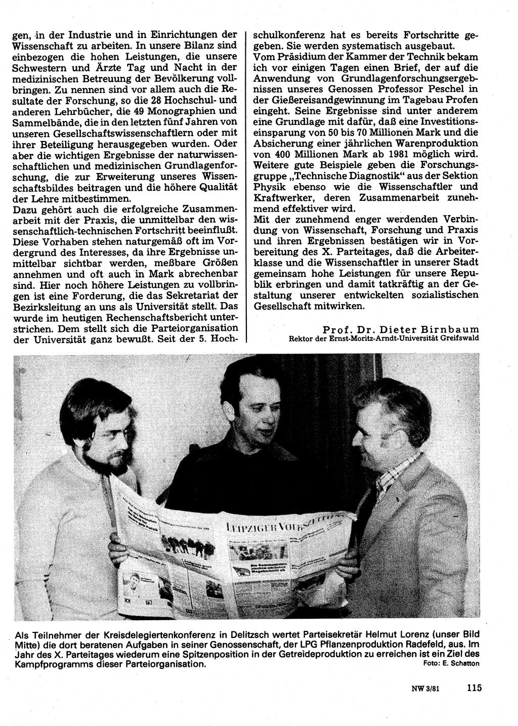Neuer Weg (NW), Organ des Zentralkomitees (ZK) der SED (Sozialistische Einheitspartei Deutschlands) für Fragen des Parteilebens, 36. Jahrgang [Deutsche Demokratische Republik (DDR)] 1981, Seite 115 (NW ZK SED DDR 1981, S. 115)