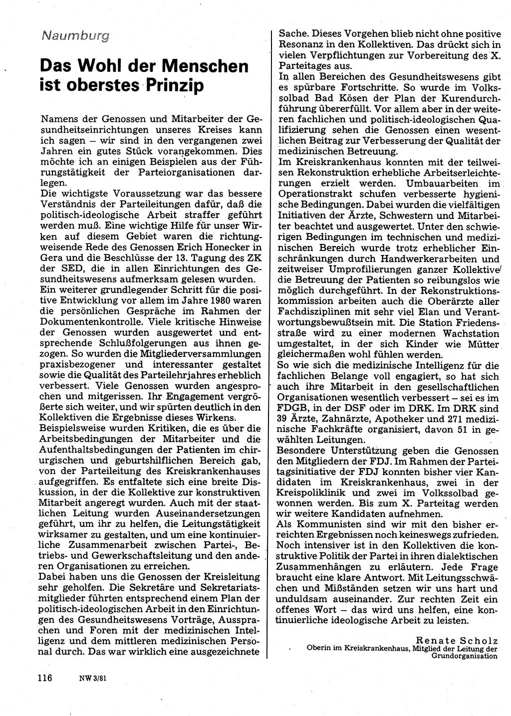 Neuer Weg (NW), Organ des Zentralkomitees (ZK) der SED (Sozialistische Einheitspartei Deutschlands) für Fragen des Parteilebens, 36. Jahrgang [Deutsche Demokratische Republik (DDR)] 1981, Seite 116 (NW ZK SED DDR 1981, S. 116)