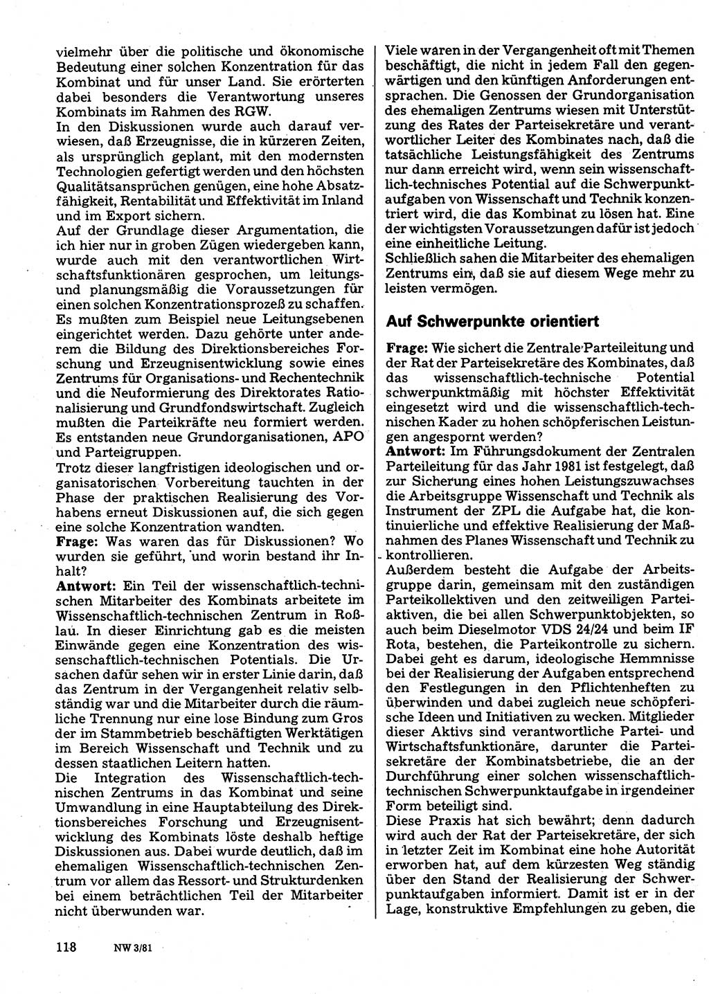 Neuer Weg (NW), Organ des Zentralkomitees (ZK) der SED (Sozialistische Einheitspartei Deutschlands) für Fragen des Parteilebens, 36. Jahrgang [Deutsche Demokratische Republik (DDR)] 1981, Seite 118 (NW ZK SED DDR 1981, S. 118)