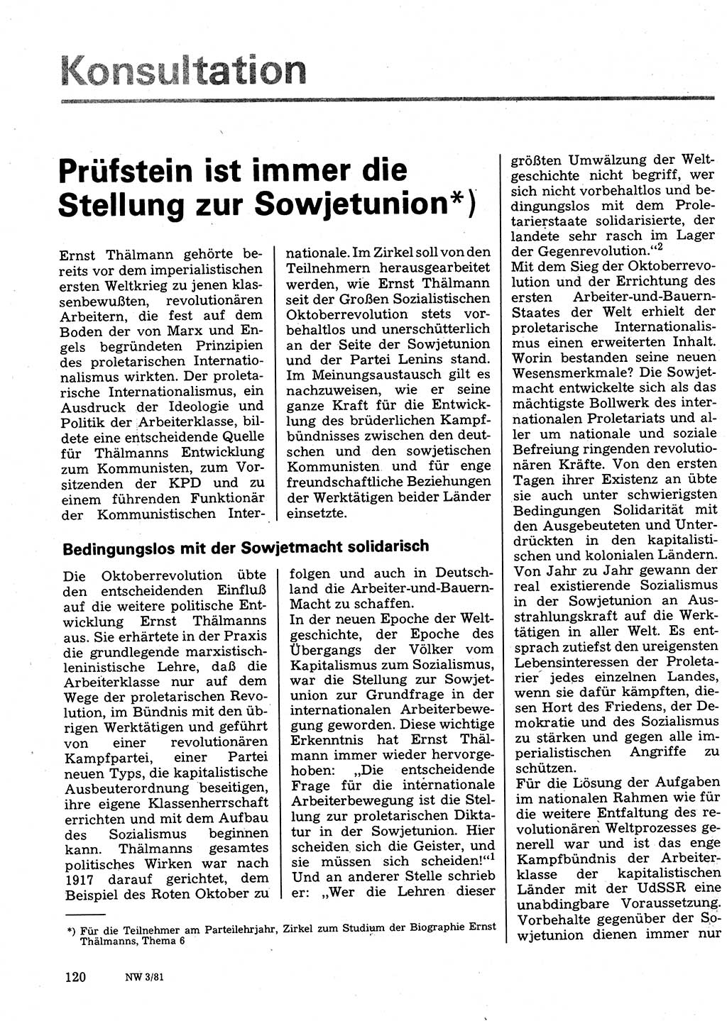 Neuer Weg (NW), Organ des Zentralkomitees (ZK) der SED (Sozialistische Einheitspartei Deutschlands) für Fragen des Parteilebens, 36. Jahrgang [Deutsche Demokratische Republik (DDR)] 1981, Seite 120 (NW ZK SED DDR 1981, S. 120)