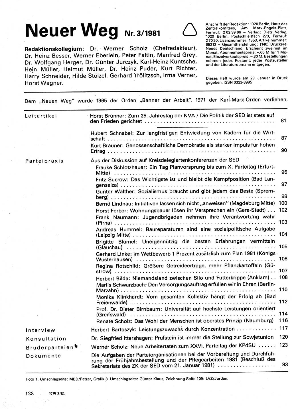 Neuer Weg (NW), Organ des Zentralkomitees (ZK) der SED (Sozialistische Einheitspartei Deutschlands) für Fragen des Parteilebens, 36. Jahrgang [Deutsche Demokratische Republik (DDR)] 1981, Seite 128 (NW ZK SED DDR 1981, S. 128)