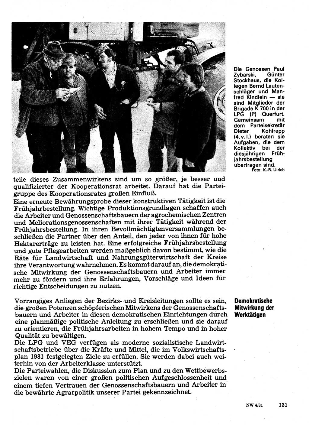 Neuer Weg (NW), Organ des Zentralkomitees (ZK) der SED (Sozialistische Einheitspartei Deutschlands) für Fragen des Parteilebens, 36. Jahrgang [Deutsche Demokratische Republik (DDR)] 1981, Seite 131 (NW ZK SED DDR 1981, S. 131)