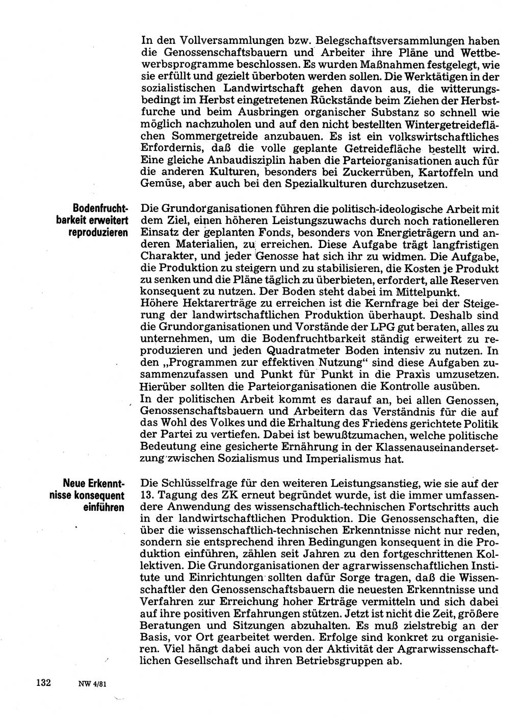 Neuer Weg (NW), Organ des Zentralkomitees (ZK) der SED (Sozialistische Einheitspartei Deutschlands) für Fragen des Parteilebens, 36. Jahrgang [Deutsche Demokratische Republik (DDR)] 1981, Seite 132 (NW ZK SED DDR 1981, S. 132)