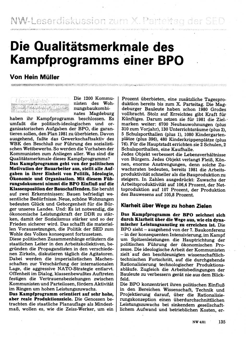 Neuer Weg (NW), Organ des Zentralkomitees (ZK) der SED (Sozialistische Einheitspartei Deutschlands) für Fragen des Parteilebens, 36. Jahrgang [Deutsche Demokratische Republik (DDR)] 1981, Seite 135 (NW ZK SED DDR 1981, S. 135)