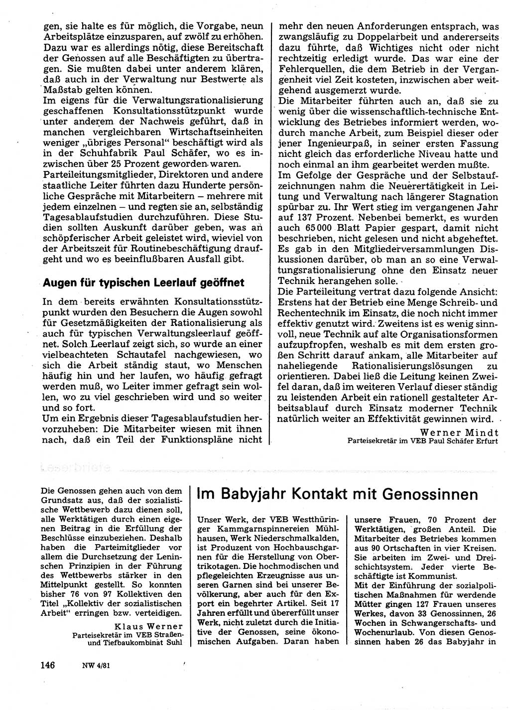 Neuer Weg (NW), Organ des Zentralkomitees (ZK) der SED (Sozialistische Einheitspartei Deutschlands) für Fragen des Parteilebens, 36. Jahrgang [Deutsche Demokratische Republik (DDR)] 1981, Seite 146 (NW ZK SED DDR 1981, S. 146)