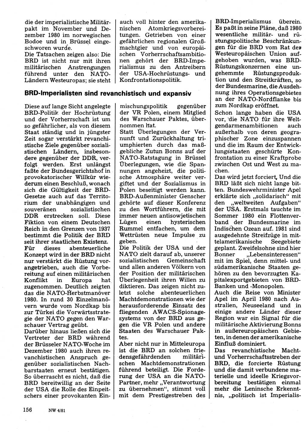 Neuer Weg (NW), Organ des Zentralkomitees (ZK) der SED (Sozialistische Einheitspartei Deutschlands) für Fragen des Parteilebens, 36. Jahrgang [Deutsche Demokratische Republik (DDR)] 1981, Seite 156 (NW ZK SED DDR 1981, S. 156)