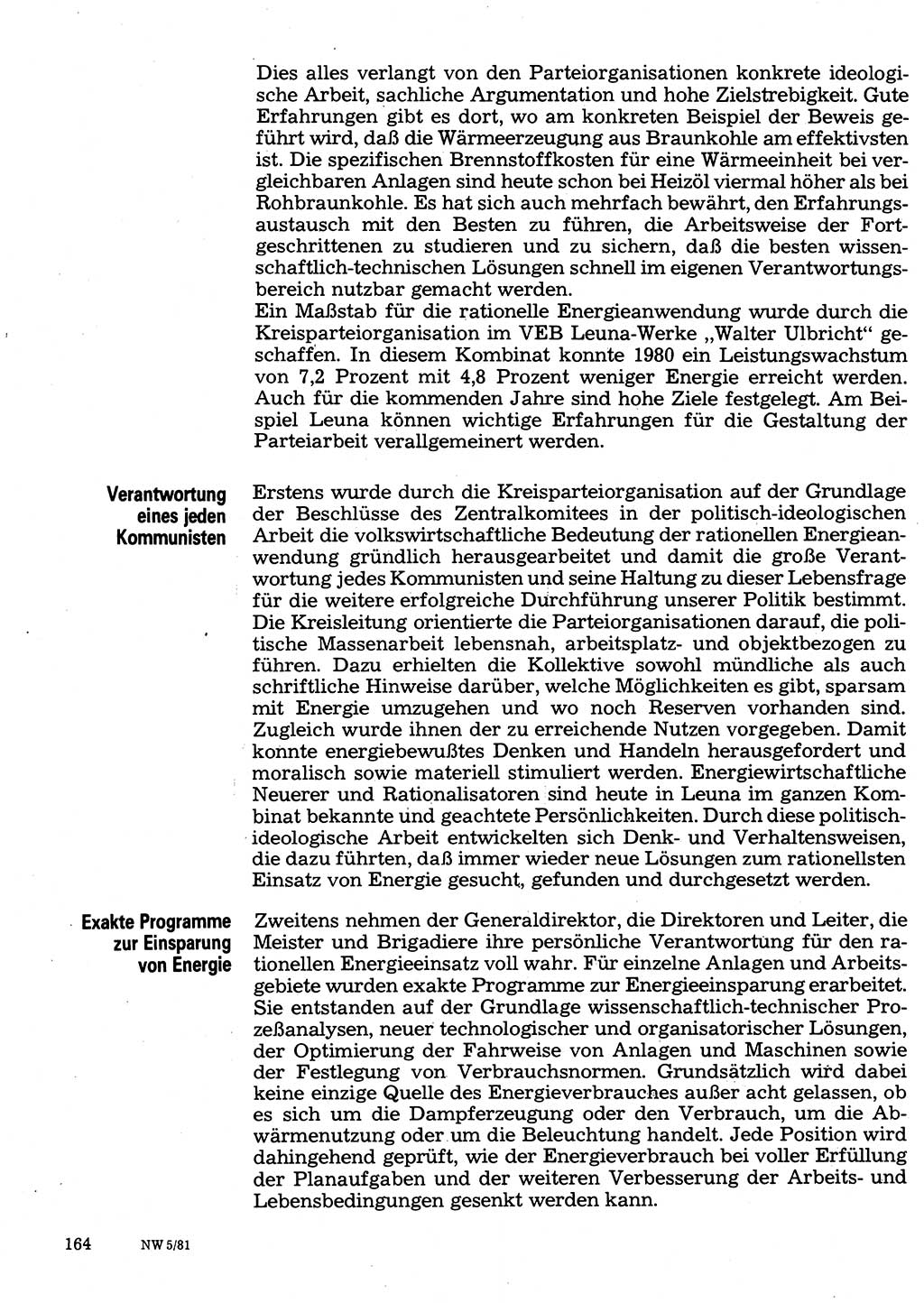 Neuer Weg (NW), Organ des Zentralkomitees (ZK) der SED (Sozialistische Einheitspartei Deutschlands) für Fragen des Parteilebens, 36. Jahrgang [Deutsche Demokratische Republik (DDR)] 1981, Seite 164 (NW ZK SED DDR 1981, S. 164)