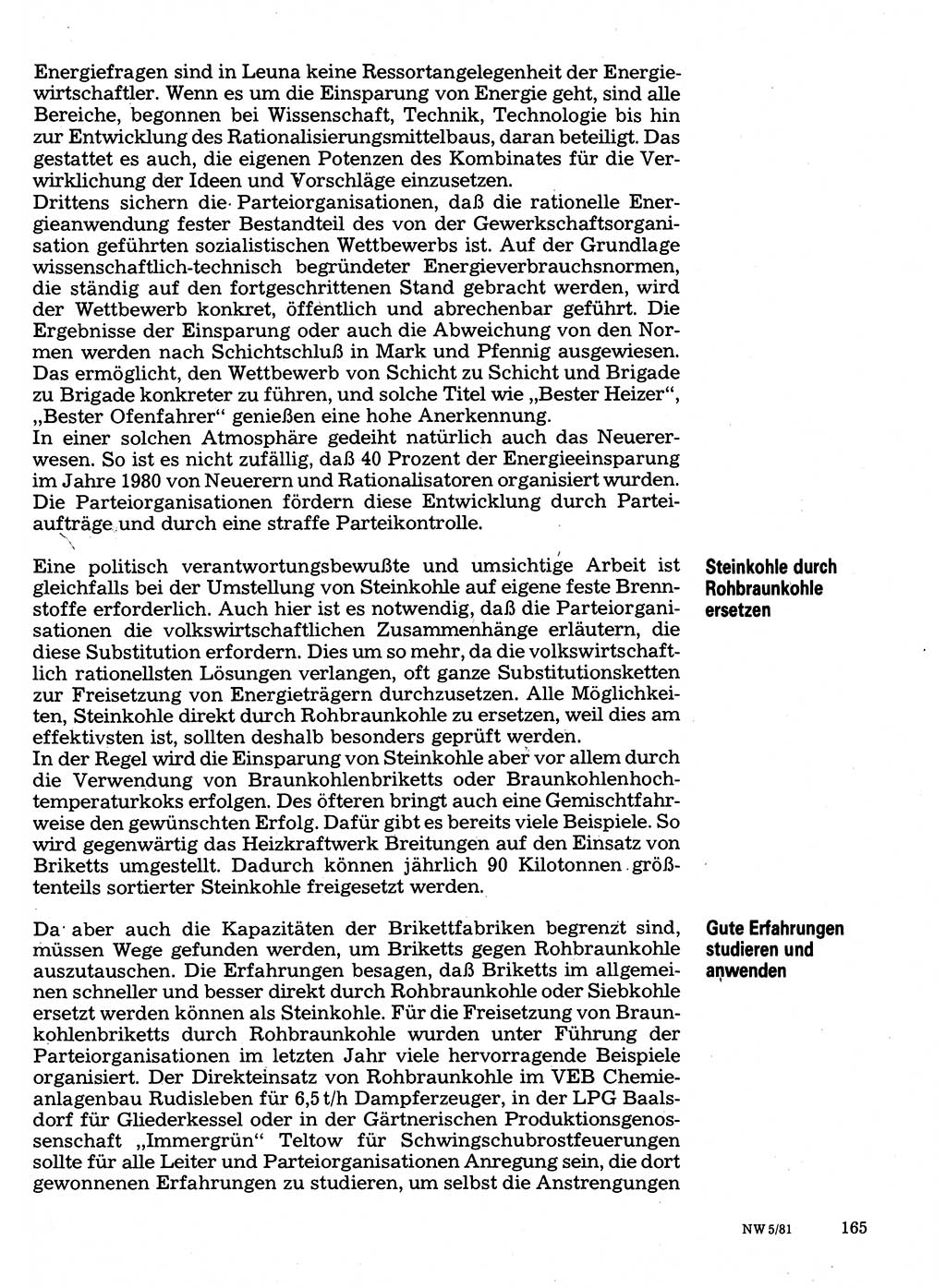 Neuer Weg (NW), Organ des Zentralkomitees (ZK) der SED (Sozialistische Einheitspartei Deutschlands) für Fragen des Parteilebens, 36. Jahrgang [Deutsche Demokratische Republik (DDR)] 1981, Seite 165 (NW ZK SED DDR 1981, S. 165)