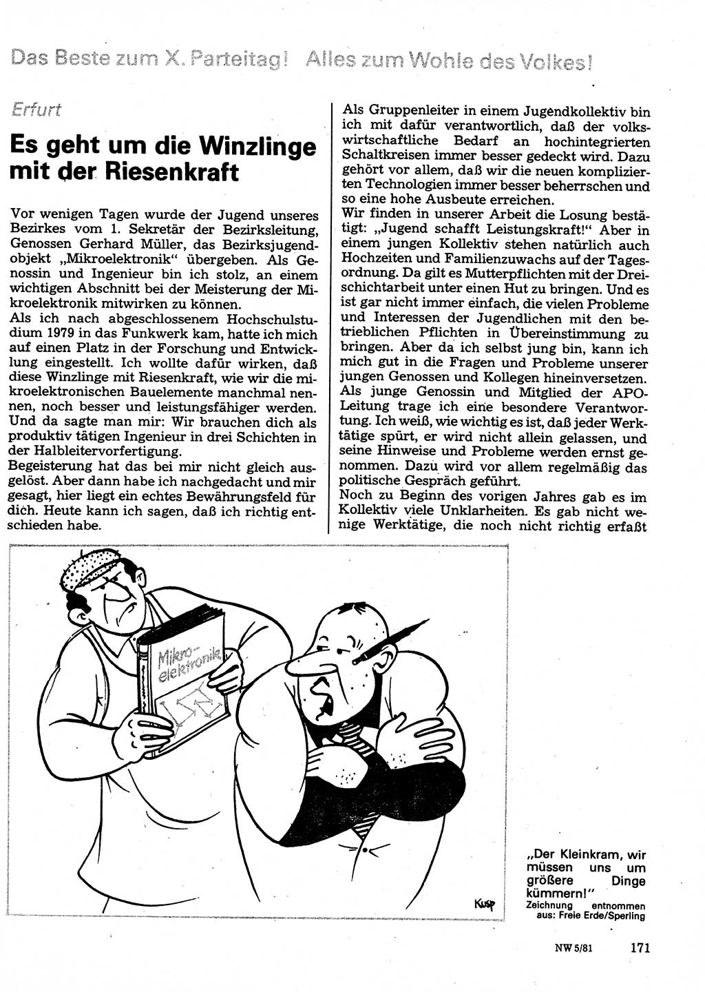 Neuer Weg (NW), Organ des Zentralkomitees (ZK) der SED (Sozialistische Einheitspartei Deutschlands) für Fragen des Parteilebens, 36. Jahrgang [Deutsche Demokratische Republik (DDR)] 1981, Seite 171 (NW ZK SED DDR 1981, S. 171)